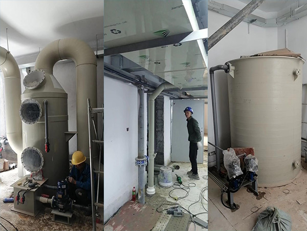 PP噴淋塔、活性炭箱安裝現場